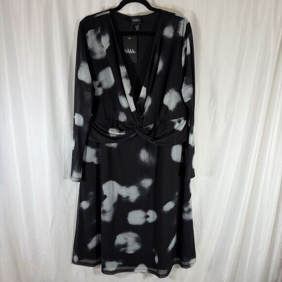 Ulla Popken Dresses & Skirts - New Ulla Popken Midi Dress Women's 16/18 Black Sheer Sleeve VNeck Long Sleeve